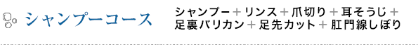 シャンプーコース シャンプー＋リンス＋爪切り＋耳そうじ＋足裏バリカン＋足先カット＋肛門線しぼり